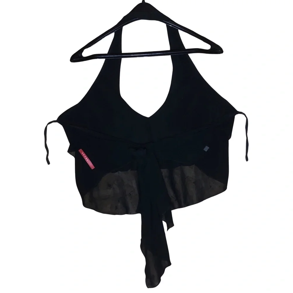 PRADA Black Halter Crop Top | Open Back Tie | Made in Italy | Vintage Minimalist - Picture 4 of 6